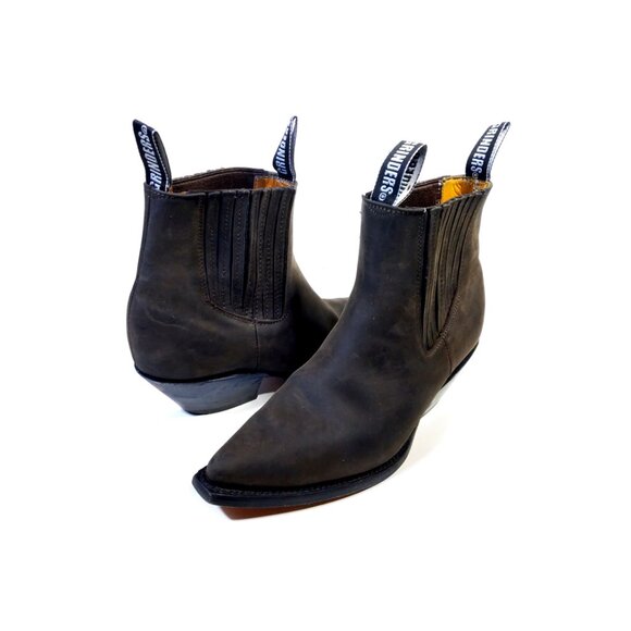 GRINDERS Crazy Horse Leather Pointed Toe Cowboy Ankle Boots Mens 10 - Picture 5 of 10